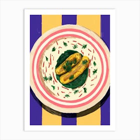 A Plate Of Tiramisu, Top View Food Illustration 2 Art Print