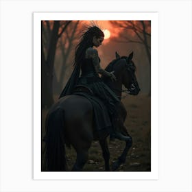 Young Woman Riding A Horse Art Print