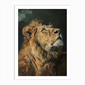 Barbary Lion Night Hunt Acrylic Painting 1 Art Print