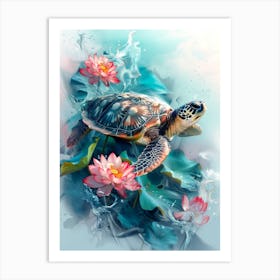 Turtle In Water Art Print