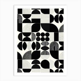 Modern Art Geometric Shapes Black and White Art Print