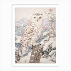 Vintage Bird Drawing Snowy Owl 1 Art Print
