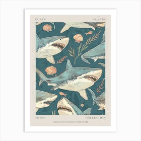 Blue Largetooth Cookiecutter Shark Illustration Pattern Poster Art Print