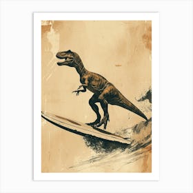 Vintage Dryosaurus Dinosaur On A Surf Board 2 Art Print