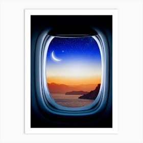 Airplane window with Moon, porthole #3 2 Art Print