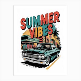 A Vibrant Custom Illustration Of A Vintage Oldsmobile Summer Vibes Art Print