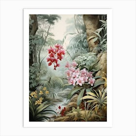 Vintage Jungle Botanical Illustration Orchids 1 Art Print