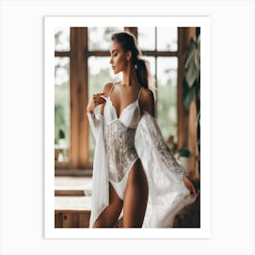 A Photo Of A Beautiful Model Wearing white Underwear 2 Art Print