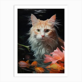 Cat In Water 4 Art Print