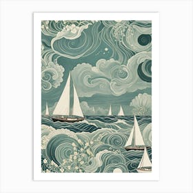 Swirling Sailboats In The Sea Art Print