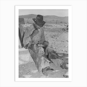Mexican Cowboy Eating Dinner After The Roundup, Cattle Ranch Near Marfa, Texas By Russell Lee Art Print