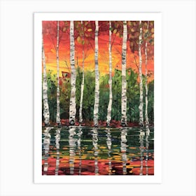 Birch Trees At Sunset Art Print