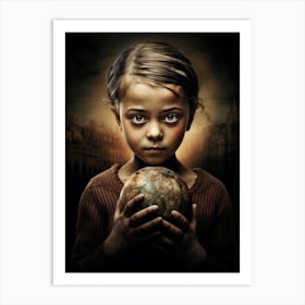 Girl Holding A Globe 1 Art Print