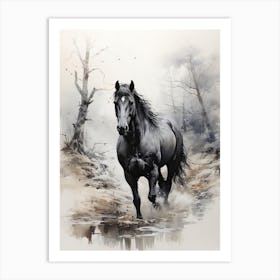 Horse, Japanese Brush Painting, Ukiyo E, Minimal 3 Art Print