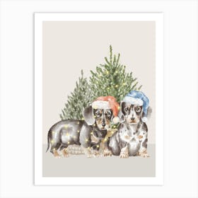 Christmas Dachshunds Art Print