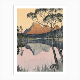 Cradle Mountain Australia Color Line Drawing (4) Art Print