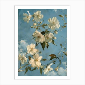 White Flowers Against A Blue Sky Art Print