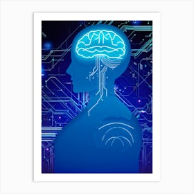 Abstract Illustration Featuring A Cyborg Head With A Cybernetic Brain Resembling An Intricate Circui Art Print