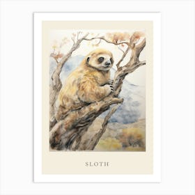 Beatrix Potter Inspired  Animal Watercolour Sloth 1 Art Print