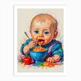 Baby Eating Spaghetti 2 Art Print