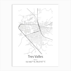 Tres Valles,Mexico Minimalist Map Affiche