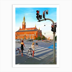 Denmark, Copenhagen, Road Junction In Front Of Town Hall Art Print