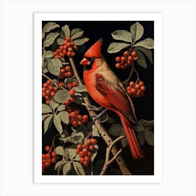 Dark And Moody Botanical Northern Cardinal 1 Art Print