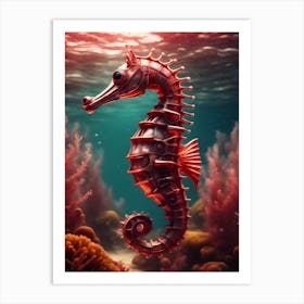 Red Seahorse Art Print