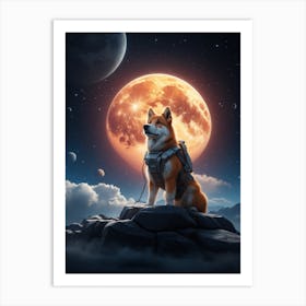 Shiba inu in the moon #1 Art Print