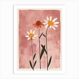 Set Of 4 Simple Hand Drawn Daisies On Pink Paper 10 Art Print