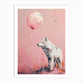 Cute Arctic Wolf 1 With Balloon Art Print