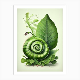 Snail With Green Background Botanical Art Print