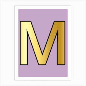 Letter M Gold Alphabet Lilac Art Print