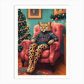 Leopard In Christmas Sweater Art Print