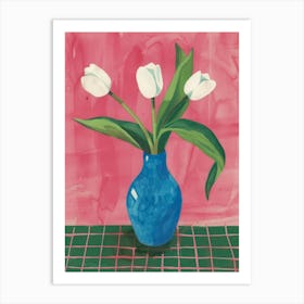 White Tulips In A Blue Vase 2 Art Print