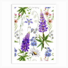 Nordic Watercolor Wildflowers Meadow Art Print