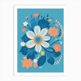 Beautiful Flowers Illustration Vertical Composition In Blue Tone 3 Art Print