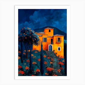 Orange House At Night Art Print