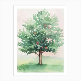 Peach Tree Atmospheric Watercolour Painting 4 Art Print