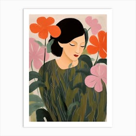 Woman With Autumnal Flowers Cyclamen 1 Art Print