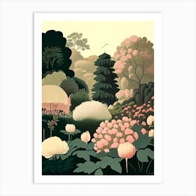 Parks And Public Gardens With Peonies 2 Vintage Sketch Art Print
