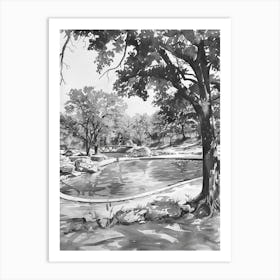 Barton Springs Pool Austin Texas Black And White Watercolour 3 Art Print