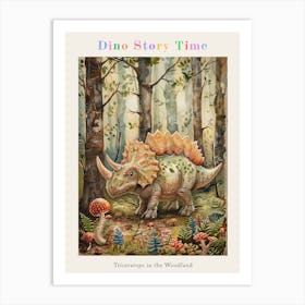 Triceratops In The Woodland Storybook Painting 1 Poster Art Print