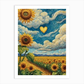 Sunflowers And Clouds Art Print