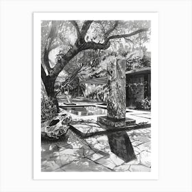 Umlauf Sculpture Garden Museum Austin Texas Black And White Drawing 2 Art Print