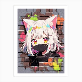 Kawaii Aesthetic Chibi Nekomimi Anime Cat Girl Urban Graffiti Style Art Print