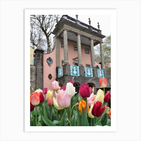 Pretty Tulips In Front Of A House portmeirion Art Print