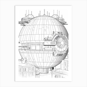 The Death Star (Star Wars) Fantasy Inspired Line Art 1 Art Print