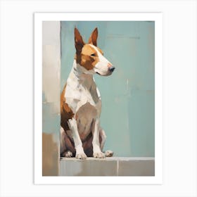 Bull Terrier Dog, Painting In Light Teal And Brown 1 Art Print