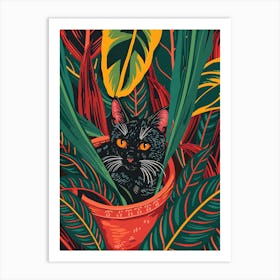 Cute Black Cat in a Plant Pot 10 Art Print